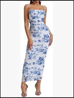Floral Maxi Dress Backless Formal Wedding Guest Bodycon Long